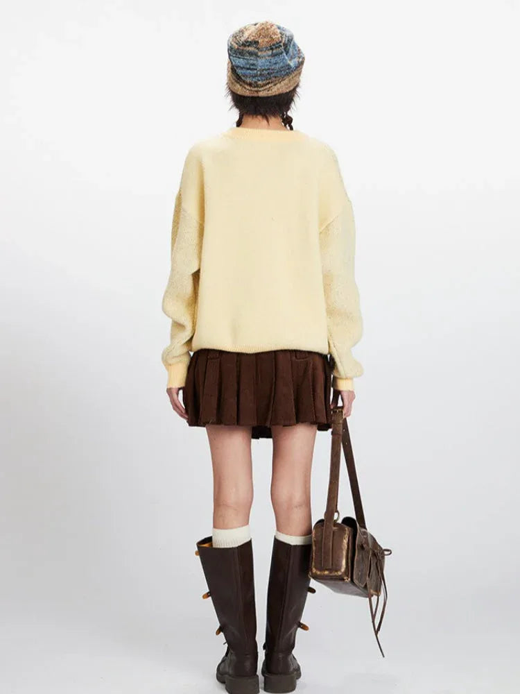 Vintage Yellow "Happy Horse" Knit Sweater - TEVQA