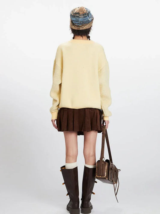 Vintage Yellow "Happy Horse" Knit Sweater - TEVQA