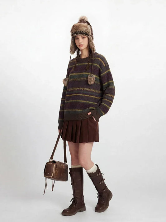 Vintage Multi-Color Striped Knit Sweater - TEVQA