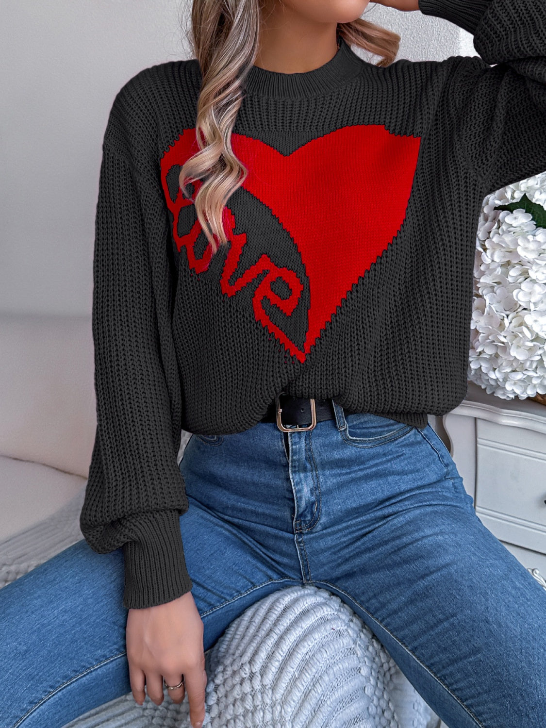 Romantic Pink Heart LOVE Knit Sweater
