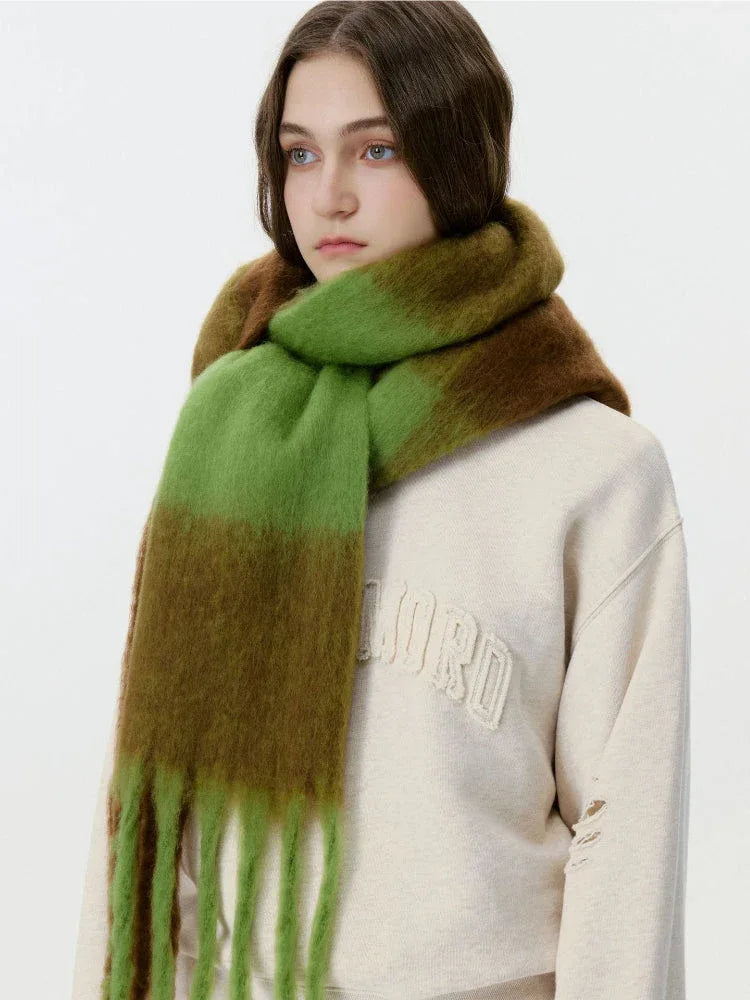 Oversized Forest Green & Brown Block Scarf - TEVQA