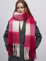 Extra Long Vintage Plaid Scarf with Tassels - View 9 | TEVQA