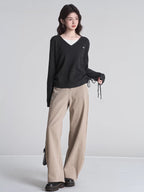 V-Neck Knit Top with Ruched Side Detail - View 6 | TEVQA