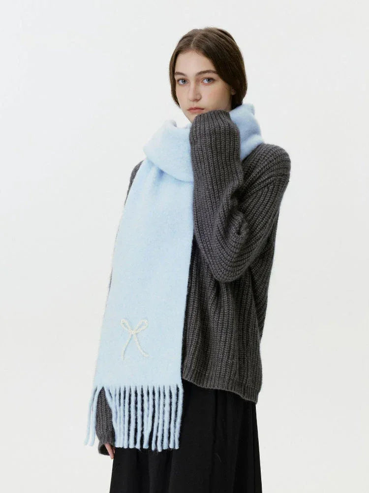 Wool Blend Pearl Bow Scarf - TEVQA