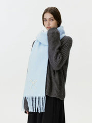 Wool Blend Pearl Bow Scarf - TEVQA