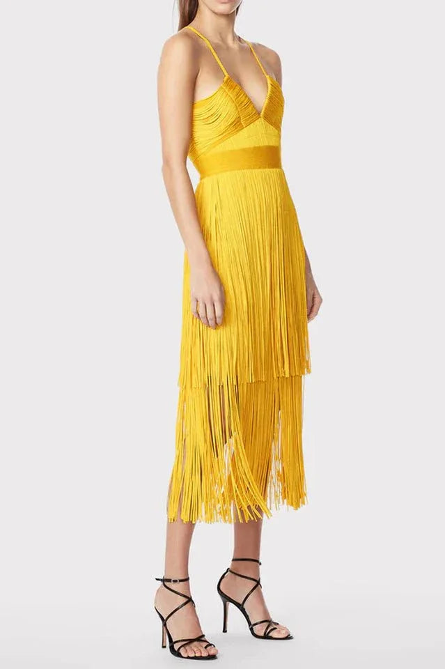 Yellow fringe dress side view Secondary image