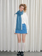 Speckled 100% Wool Knit Scarf Turquoise Blue