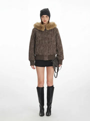 Y2K Brown Star Quilted Puffer Jacket - TEVQA