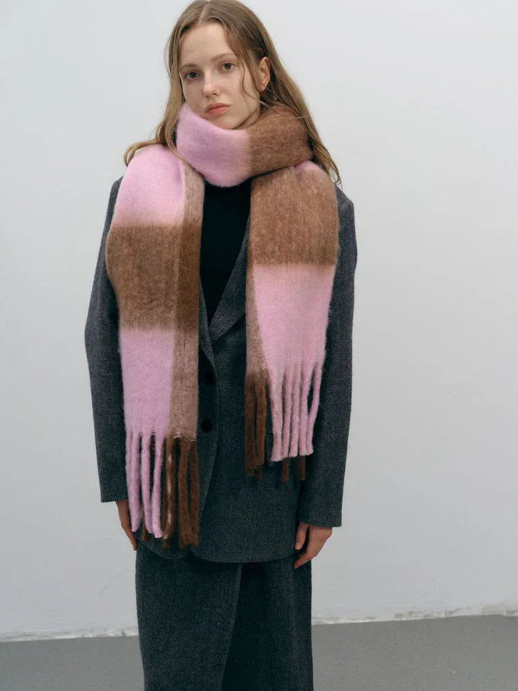 Extra Long Vintage Plaid Scarf with Tassels - View 10 | TEVQA