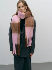 Extra Long Vintage Plaid Scarf with Tassels - View 10 | TEVQA