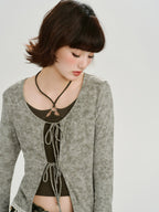 Vintage Tie-Dye Tie-Front Ribbed Cardigan Grey