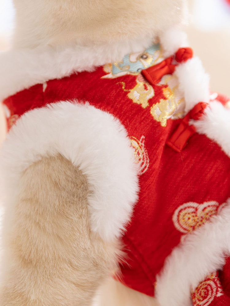 Red Dragon Brocade Fleece Pet Vest - View 8 | TEVQA
