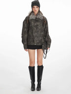 Vintage Distressed Faux Suede Biker Jacket - TEVQA