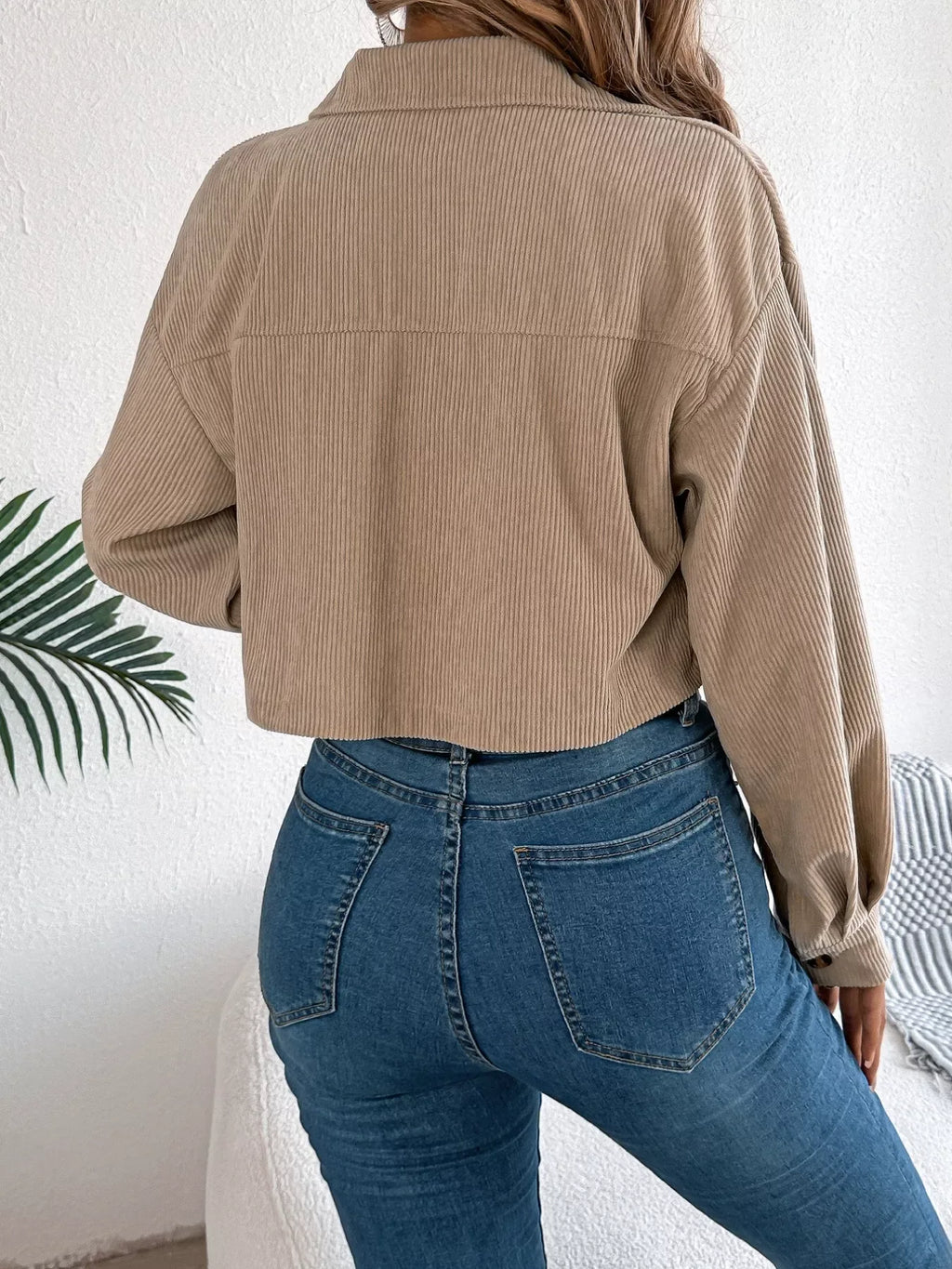 Midnight Noir Corduroy Cropped Jacket - View 15 | TEVQA