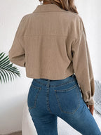 Midnight Noir Corduroy Cropped Jacket - View 15 | TEVQA