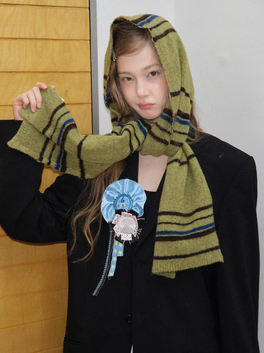 Striped Cashmere-Feel Scarf Pine Green