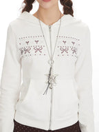 Rhinestone Bow Zip-Up Hoodie - View 6 | TEVQA
