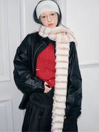 Plush faux fur winter scarf with horizontal stripe pattern - View 6 | TEVQA