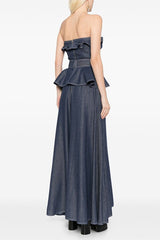 Denim Jumpsuit With Waistband - Tevqa