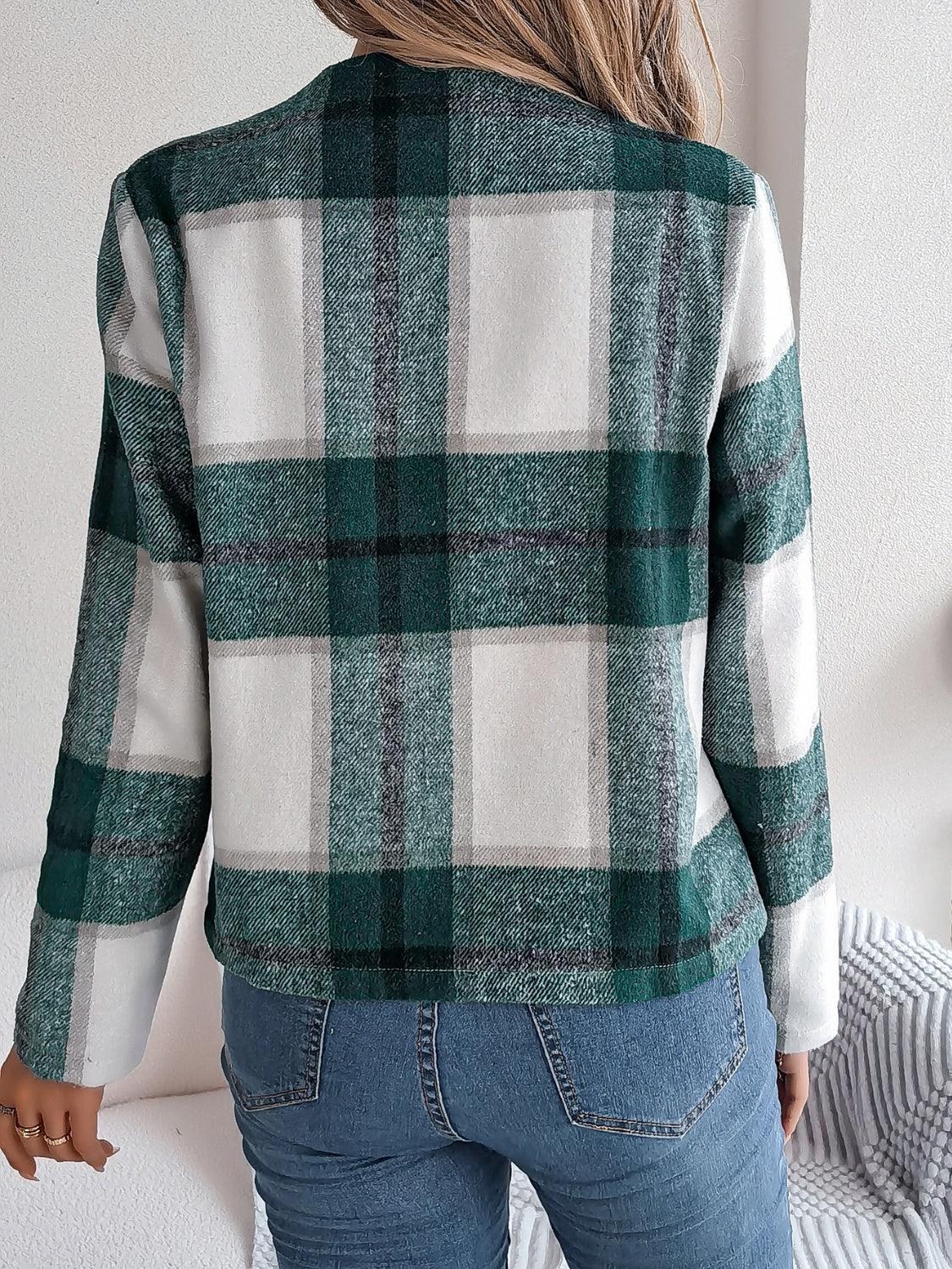 Navy blue plaid cropped jacket - View 20 | TEVQA