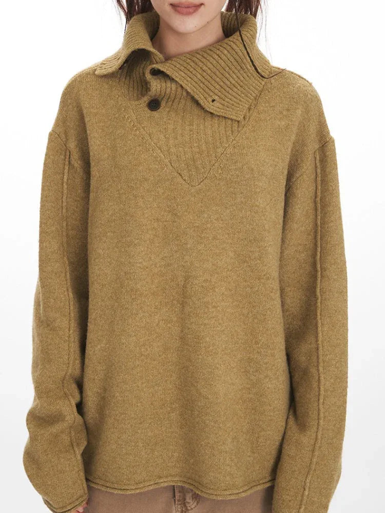Oversized button collar sweater in ginger - View 6 | TEVQA