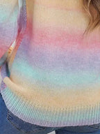 Detail of the rainbow gradient knit sweater.