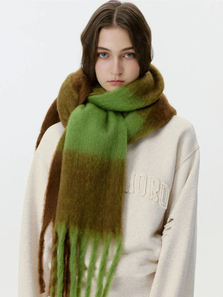 Oversized Forest Green & Brown Block Scarf - TEVQA