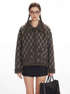 Vintage Plaid Sherpa-Trim Padded Jacket - TEVQA
