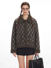 Vintage Plaid Sherpa-Trim Padded Jacket - TEVQA