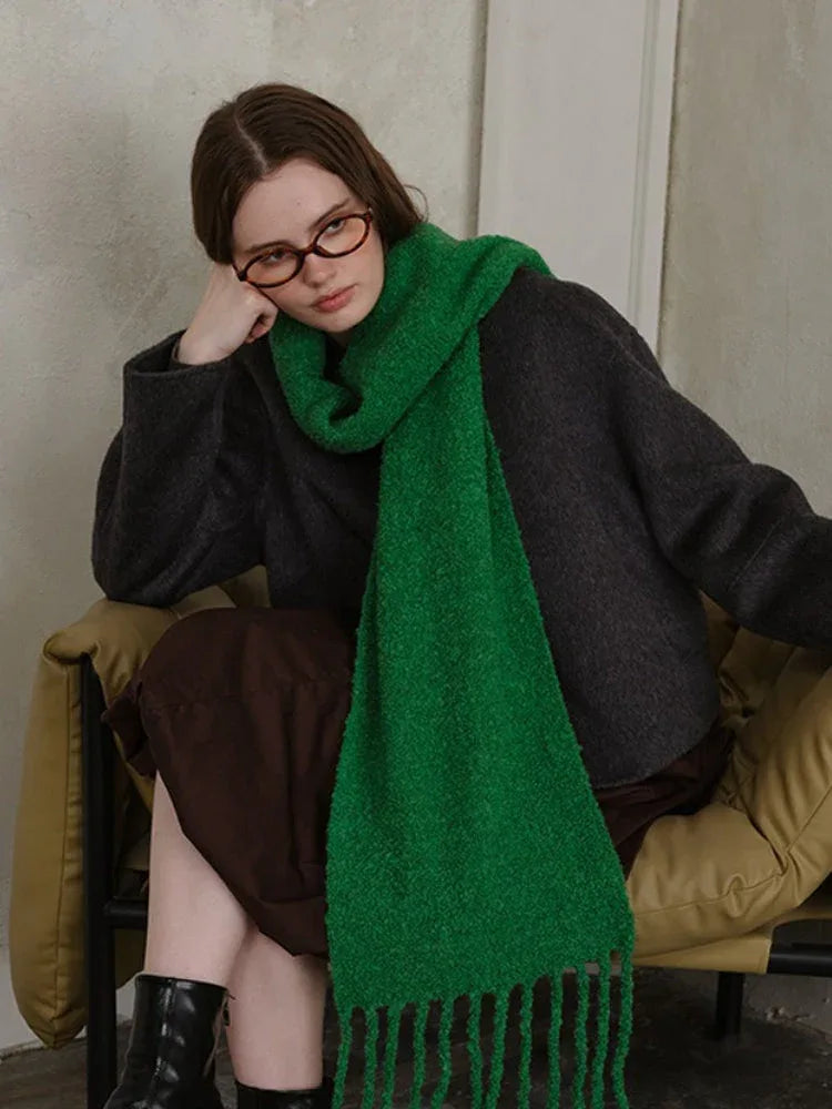 Electric Blue Bouclé Knit Scarf - View 6 | TEVQA