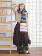Blue Brown Striped Soft Chunky Knit Scarf