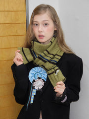 Striped Cashmere-Feel Scarf Pine Green
