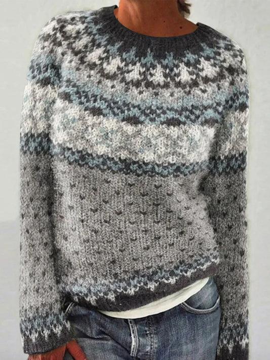 Vintage Fair Isle Jacquard Knit Sweater - TEVQA