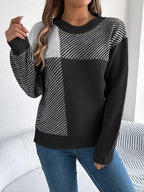 Modern Geometric Khaki Knit Sweater - TEVQA