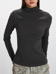 Slim Fit Mock Neck Long Sleeve Top - View 6 | TEVQA