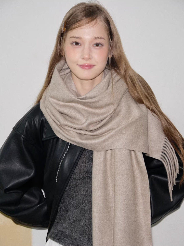 Cashmere-Feel Thick Tassel Scarf Beige