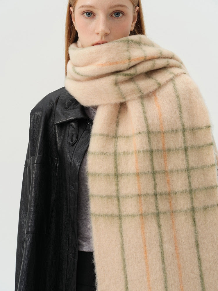 Soft 25% Wool Blend Plaid Scarf