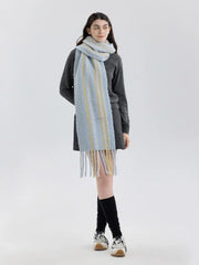 Butter Yellow Striped Wool Scarf - View 9 | TEVQA