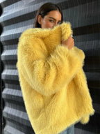 Golden yellow faux fox fur coat - View 7 | TEVQA