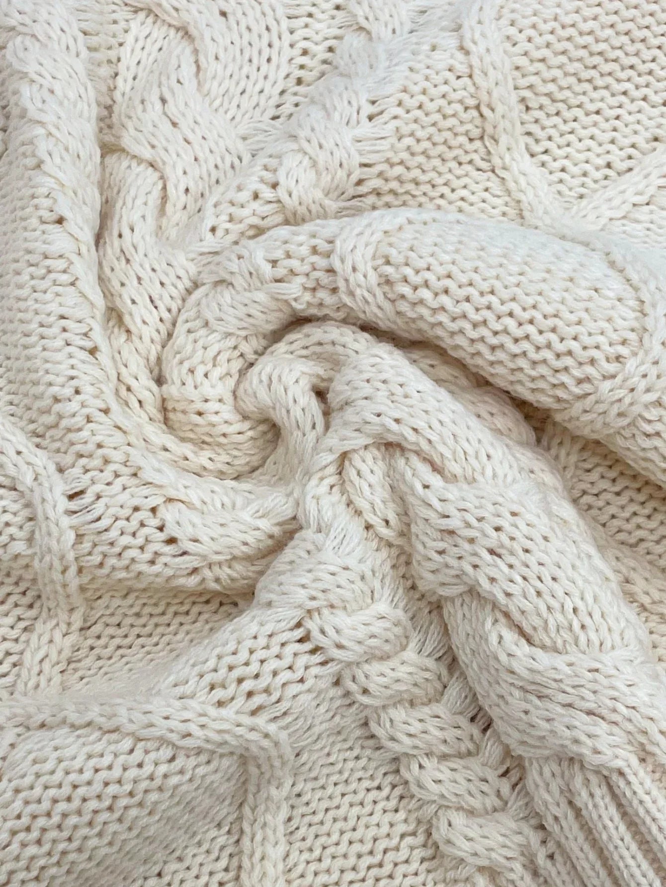 Vintage Cream Chunky Cable Knit Sweater - TEVQA