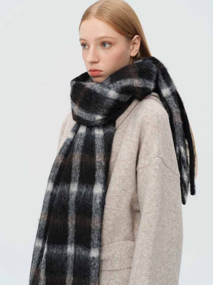 Wool Blend Pink & Brown Plaid Scarf