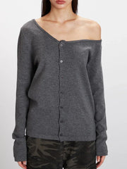 Asymmetrical Off-Shoulder Knit Cardigan - View 6 | TEVQA
