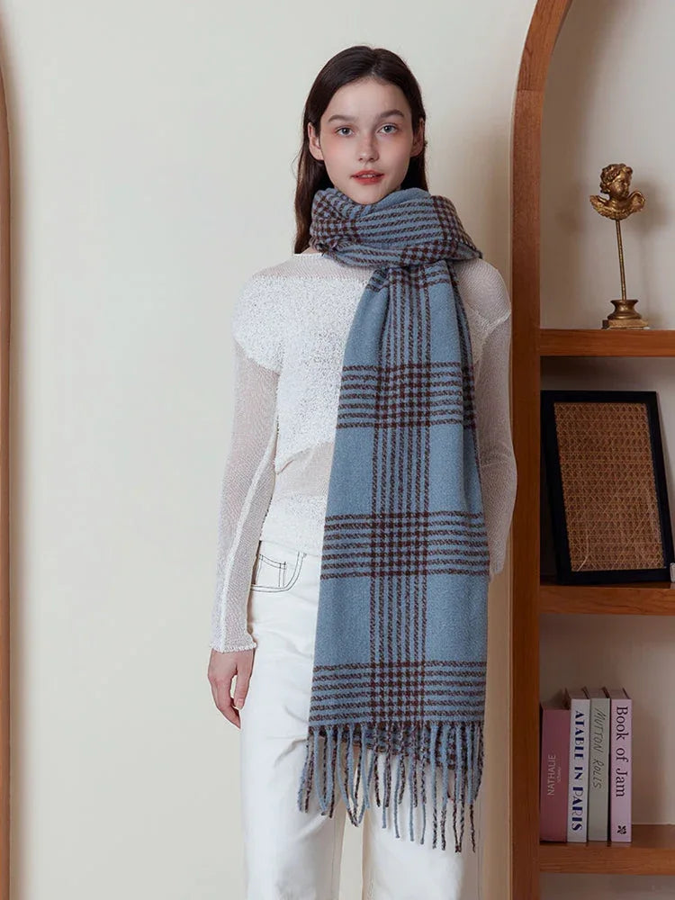 Oversized plaid faux cashmere scarf with fringe detail - View 6 | TEVQA
