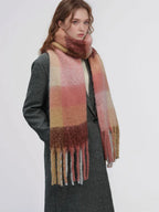 Oversized Blue & Beige Color Block Plaid Scarf - View 6 | TEVQA