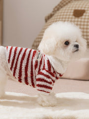 Striped Sherpa Fleece Dog Jacket Button Down Winter Coat