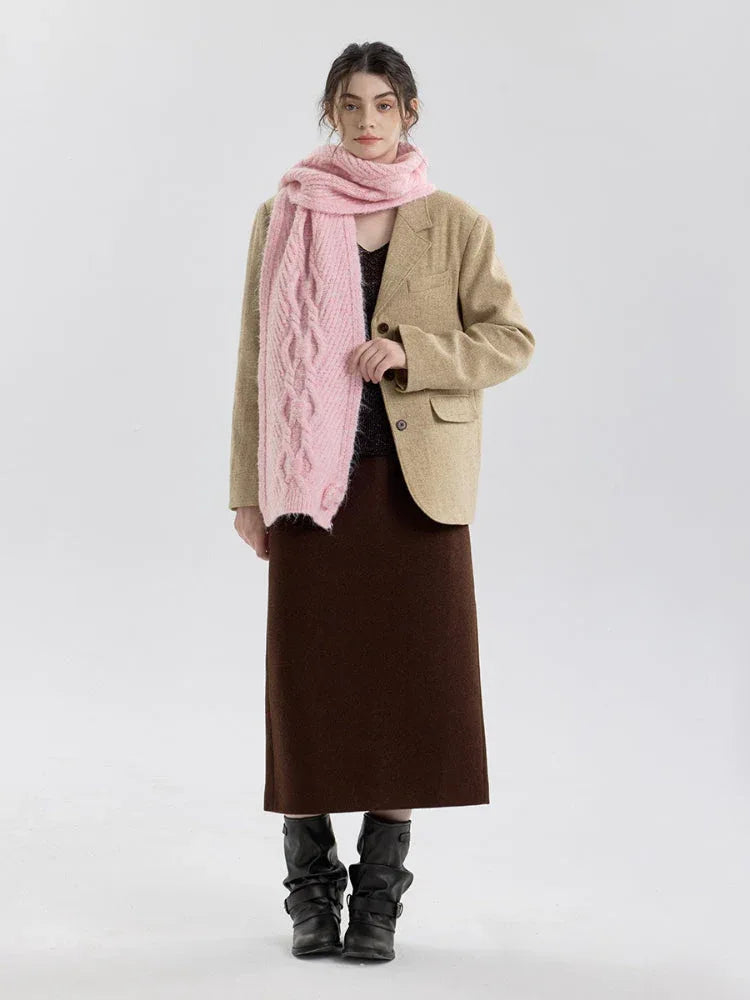 Vintage Rose Cable Knit Scarf - TEVQA