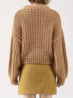 Vintage Mustard Chunky Knit Lantern Sleeve Sweater - TEVQA
