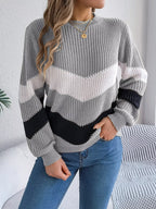 Women's Color Block Chevron Knit Sweater - TEVQA