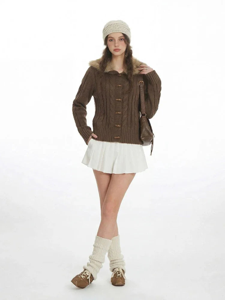 Vintage Chocolate Cable Knit Cardigan - TEVQA