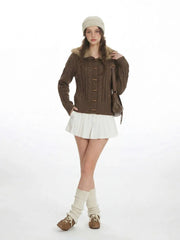 Vintage Chocolate Cable Knit Cardigan - TEVQA
